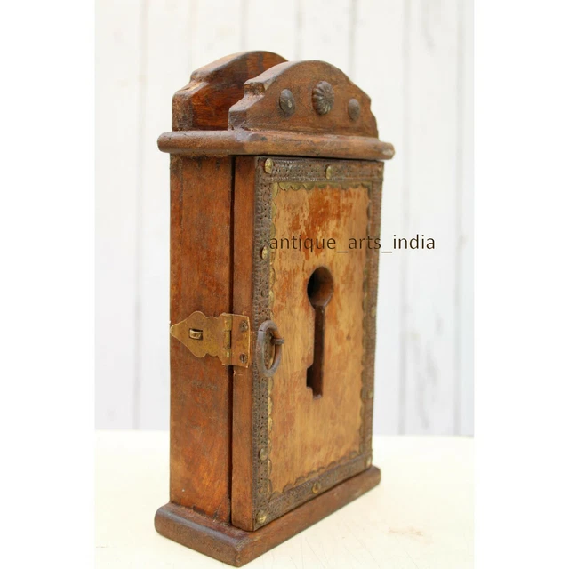Wall Mounted Key Holder Hand Crafted Brass Fitted Wooden Key Holder with 2 hooks 3