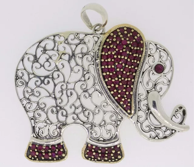 Elefanten Anhänger 925er Sterling Silber Rubin vergoldet Designerstück Stein Rot