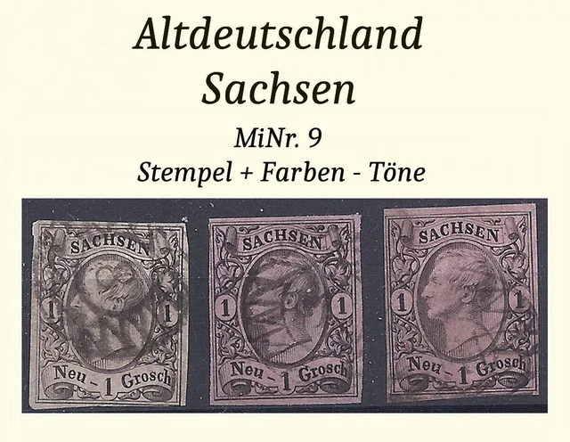 Altdeutschland Sachsen Lot mit 3 schönen Marken MiNr. 9 Stempel + Farben - Töne