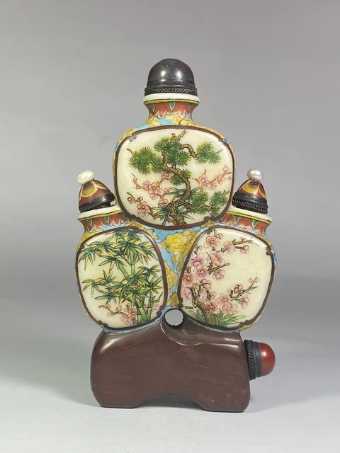 Chinese Antique Old Beijing Glaze Painted Enamel Beautiful Flowers Snuff Bottle