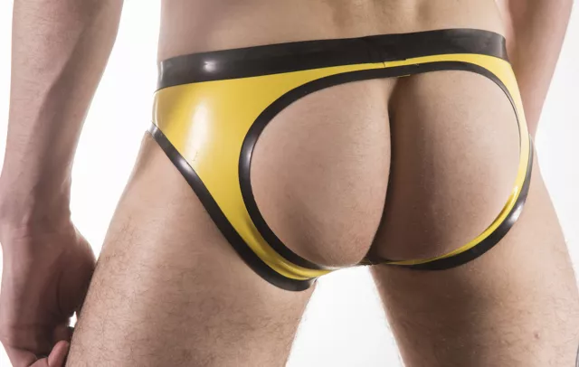 OPEN BACK RUBBER BRIEFS, Front Single STRIPE decoration 0.5 thickness latex 3