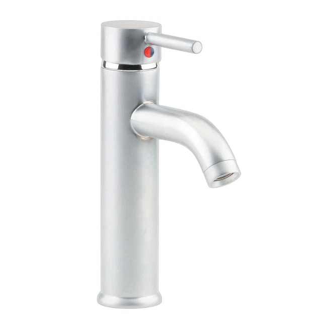 Bathroom Sink Faucet Solid Brass Satin Nickel Single Hole 9.5" H