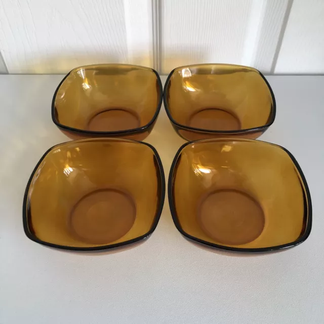 Duralex  French Amber Glass Square Dessert Bowls Set Of 4