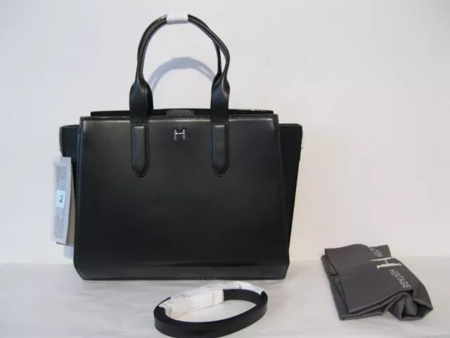 NEW $495 Halston Heritage East West Convertible Satchel Black Leather Purse #2