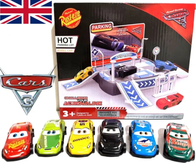 9 Pcs Disney Cars 3 Lightning McQueen Racer Car Parking Lot Kids Toy Collection