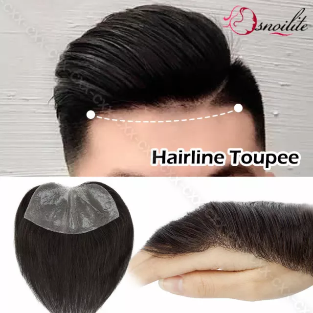 Herren Toupiert Echthaar Männer Haaransatz Mens Toupet Haarteil Toupee PU Basis 2