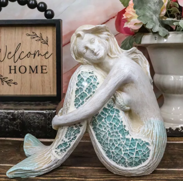 Ebros Nautical Goddess Mermaid Resting Decorative Crushed Glass Figurine 7.75"H