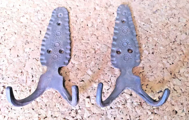 Old Primitive Cast Iron Hangers Coat Hat Hooks, Vintage Iron Towel Hooks, Rustic