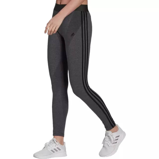 Adidas NWT Women Size S Dark Grey Heather Essentials 3-Stripes Leggings NEW