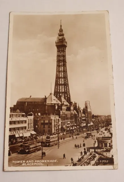 Vintage Real Photograph Postcard Blackpool Tower Prom No 5752 Used 2d  Stamp QE