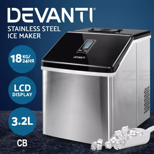 Devanti 3.2L Portable Ice Maker Commercial Ice Cube Machine Stainless Steel