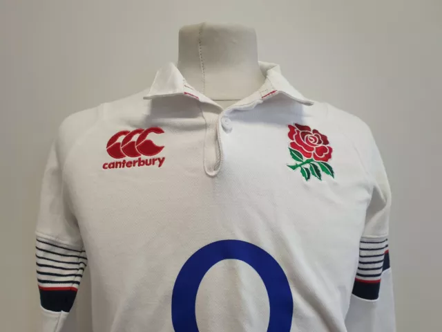 Nn75 Boys Canterbury England O2 White L/Sleeve Collared Rugby T-Shirt 14 Years 2