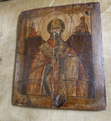 ANTIQUE 19th CENTURY East European  ORTHODOX Christian ICON Wood  HAND PAINTED