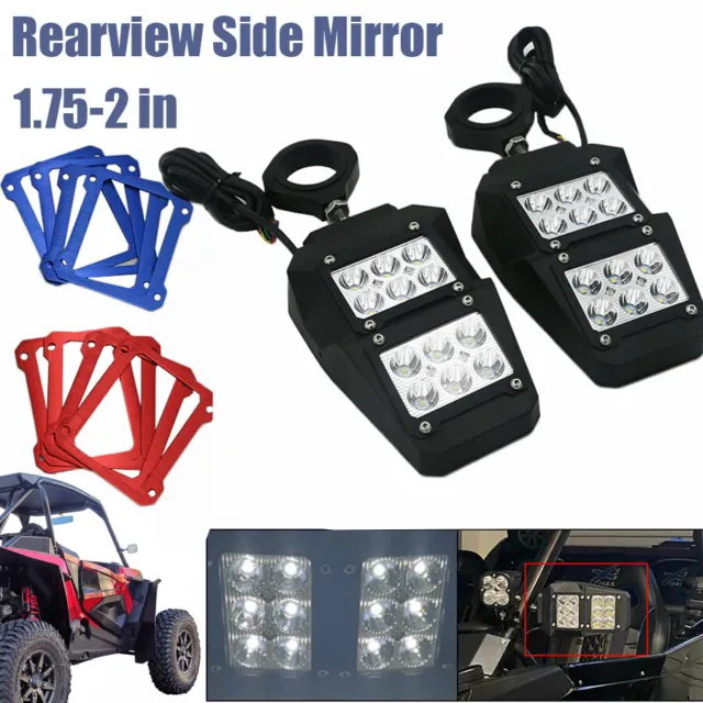 UTV Rear View Side Mirrors w/ LED Light 1.75"-2" Bar For Polaris RZR w/ Wrench 