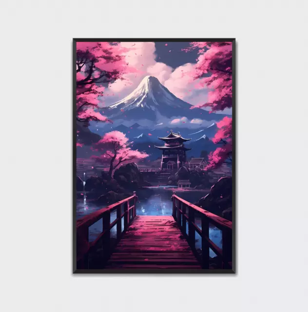 Japanese Landscape Trees Wall Art Print Poster Illustration Home Decor Painting