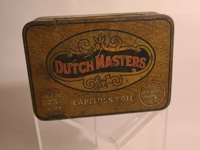 Vintage Dutch Masters Capitols Foil Cigar Metal Tin Advertising Box W/ Ad Sheet