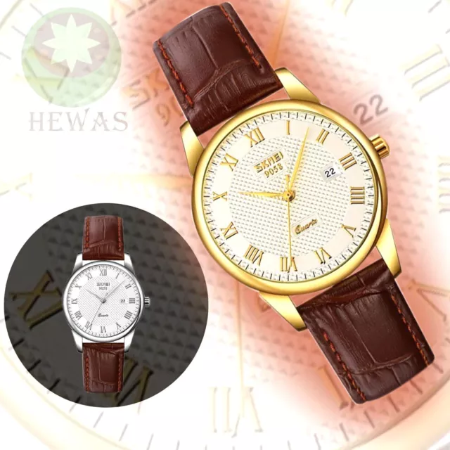 Leather Women's Ladies Waterproof Stainless Steel Round Quartz Wrist Watches 3