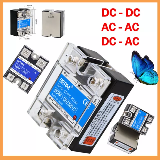 SSR Single Phase Solid State Relay 10A -100A DC-AC DC-DC AC -AC 3-32VDC/5-200VDC