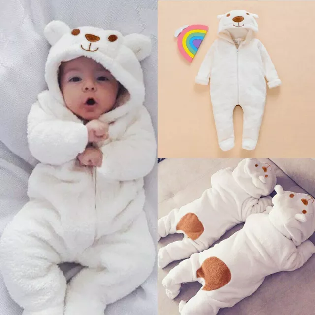 Newborn Kids Boy Girl Bear Hooded Romper Jumpsuit Bodysuit Tops Clothes Outfits