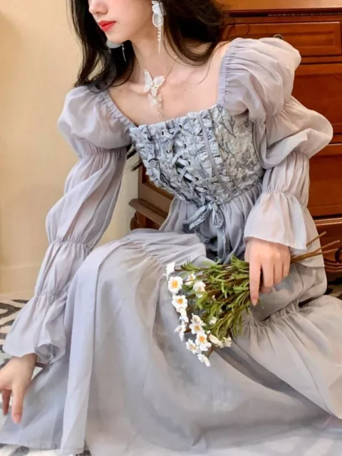French Vintage Evening Party Midi Dress Sweet Elegant Dress Female Puff Sleeve