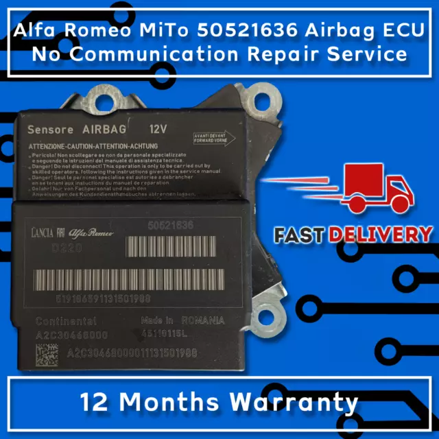 Alfa Romeo MiTo 50521636 Airbag ECU No Communication Postal Repair Service