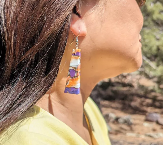 Women's Santo Domingo Turquoise Slab Dangle Earrings Native American Handmade