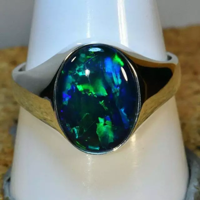STUNNING GENUINE AUSTRALIAN opal Solid Sterling Silver ring For Men And ...