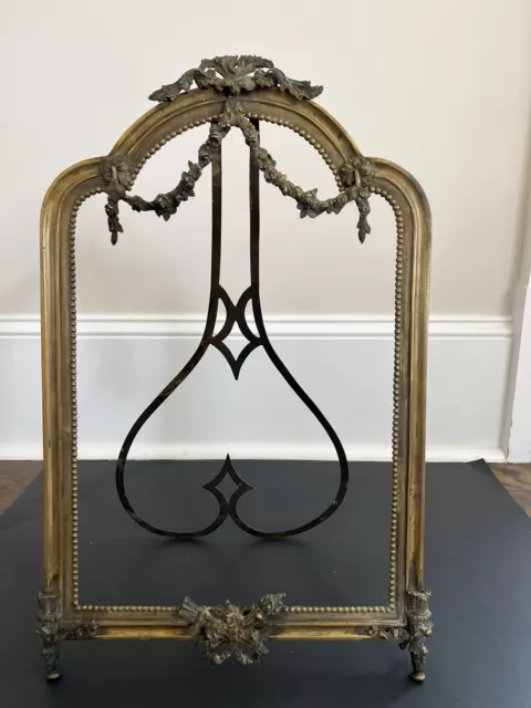 Antique Large French Bronze Picture Frame Torch & Garlands 20.5" Tall