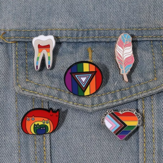 LGBT Pride Gay Enamel Pins Rainbow Book Cats Feather Tooth Heart Flag Lapel Pin