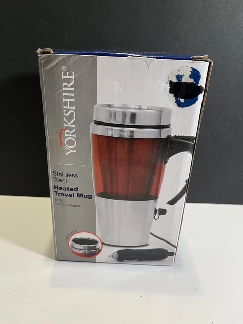Yorkshire heated travel mug 13 ounce 12 V DC adapter spell proof new