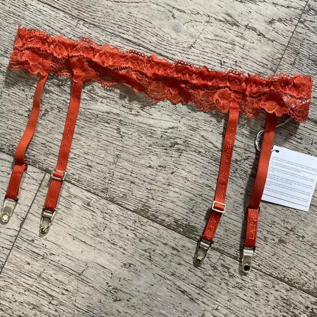 NWT La Perla Orange Whisper Lace Suspender L $114