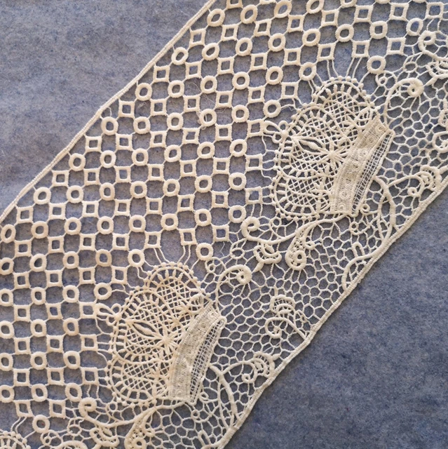 10" Wide Crochet Crown Vintage Rayon Venise Lace Trim Ivory By Yard s0273