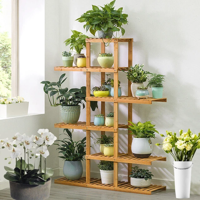 WALL CORNER WOODEN Plant Stand Indoor Outdoor Garden Flower Pot Shelf