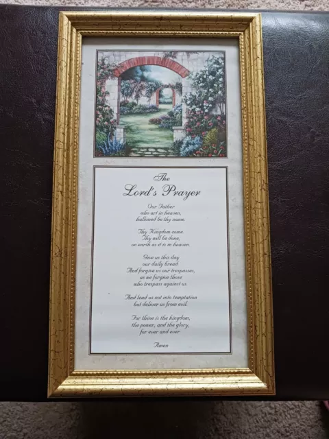 Our Lord's Prayer Framed Art Print Gold Tone Decorative Frame 7" X 13"