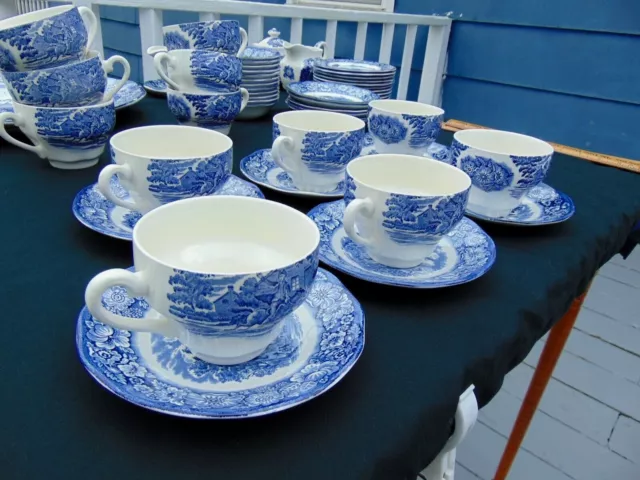 Liberty Blue Staffordshire Ironstone Set of 6 Tea Cups/Saucers England Unused B