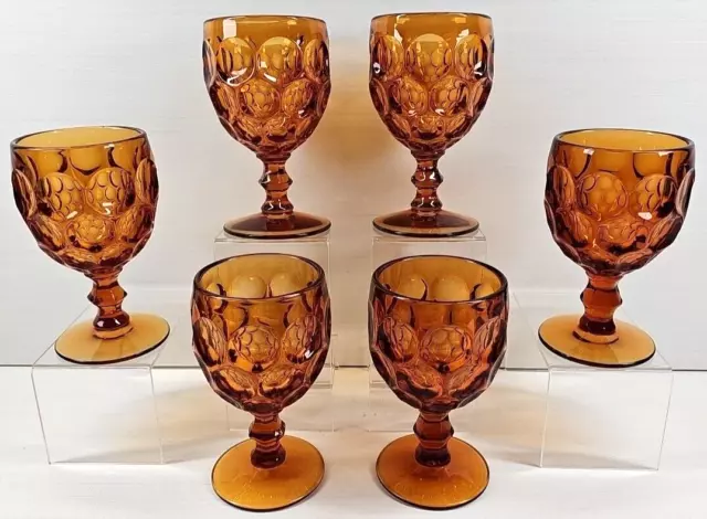 (6) Imperial Glass Provincial Amber Water Goblets Set Vintage Stemware Retro Lot