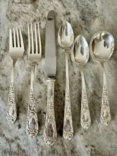 S Kirk & Son Rose Pattern Repousse Sterling S RARE 6 Piece Set, 7 Sets Avail "R"