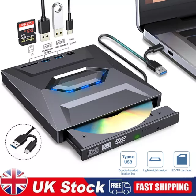 7in1 External USB 3.0 DVD CD RW Writer Drive Burner Reader Player For Laptop PC