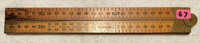 Vintage RABONE CHESTERMAN Boxwood & Brass Folding Ruler Metric No 1161  067