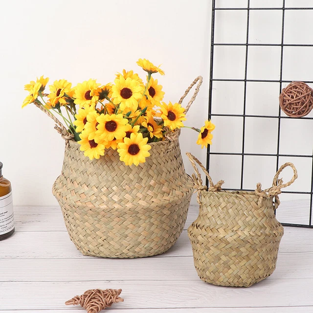 Seagrass Belly Basket Panier de rangement en osier Pliant Plant Pot Straw
