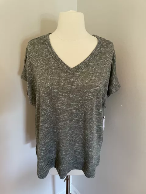 NWT Time and Tru Sz L Short Sleeve Textured Oversized Top Green Relaxed Fit