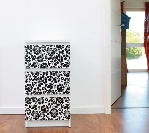 1mX45cm FIORE BIANCO NERO AUTOADESIVO RETRO ADESIVO PLASTICA VINILE BAROCCO DCFIX