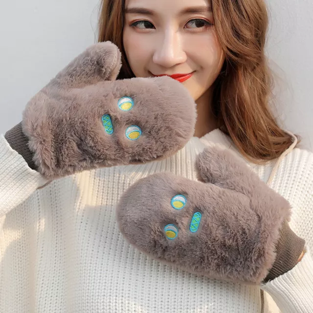 1 Pair Girls Mittens Cartoon Robot Embroidery Keep Warm Fall Winter Ladies