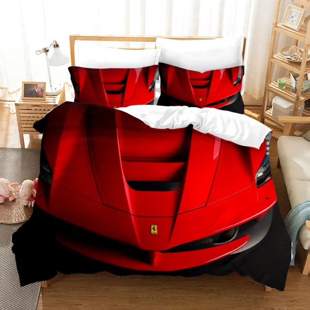 3D Red Sport Car Quilt Cover Set Duvet Cover Bedding Pillowcases 8