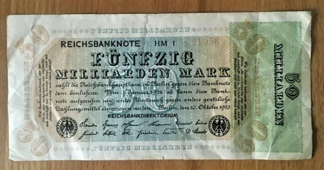 Fünfzig Milliarden Mark - Reichsbanknote - Berlin - vom 01. Oktober 1923