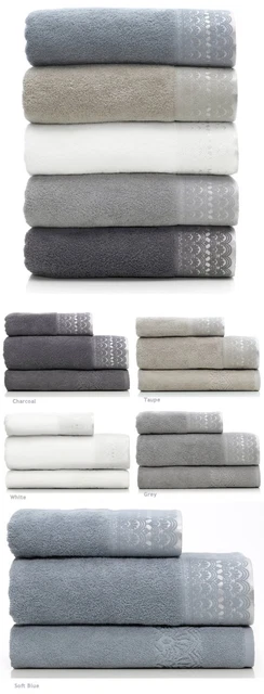 Bath Mat Turkish Embosed Boder  Bath Towel Charcoal  (4 Piece Set)