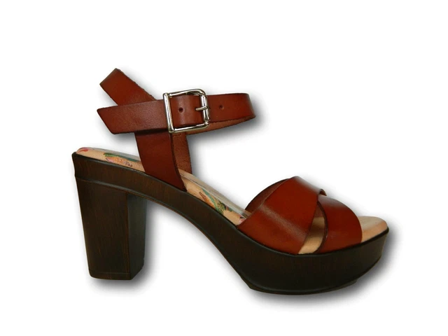 RAQUEL PEREZ Pitufa Sandales Femmes Sabots Talon Medium En Cuir Brun