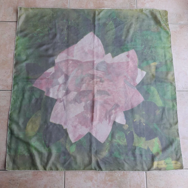 Foulard Carré En Soie 100% PIERRE BALMAIN - Roulotté Main - 80 Cm - Bleu - Vintage - Occasion