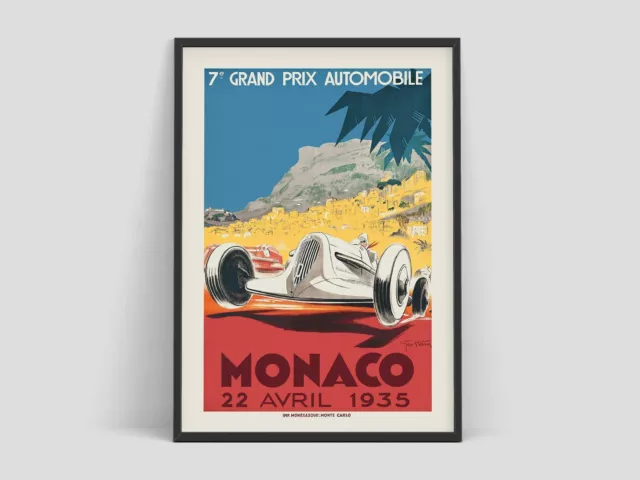 1935 Monaco Grand Prix - Vintage F1 Poster Retro Wall Art Print.