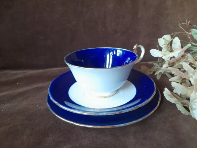 Vintage Aynsley Trio Cup Saucer Tea Plate Blue Gold White